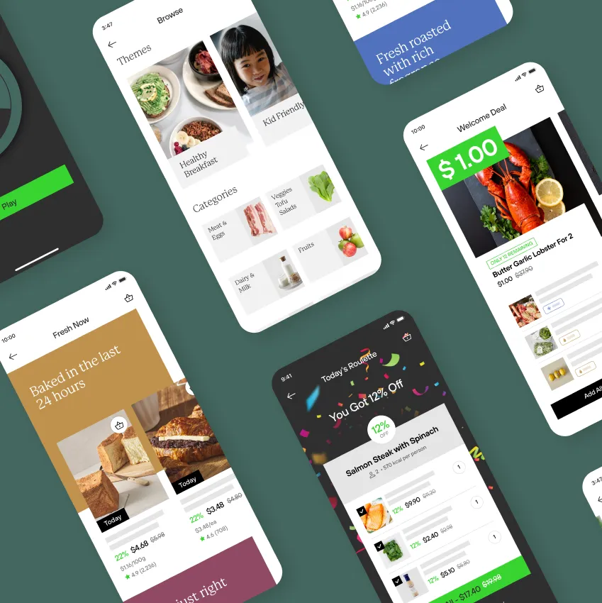 Mobile app design mockups (obscured for confidentiality)