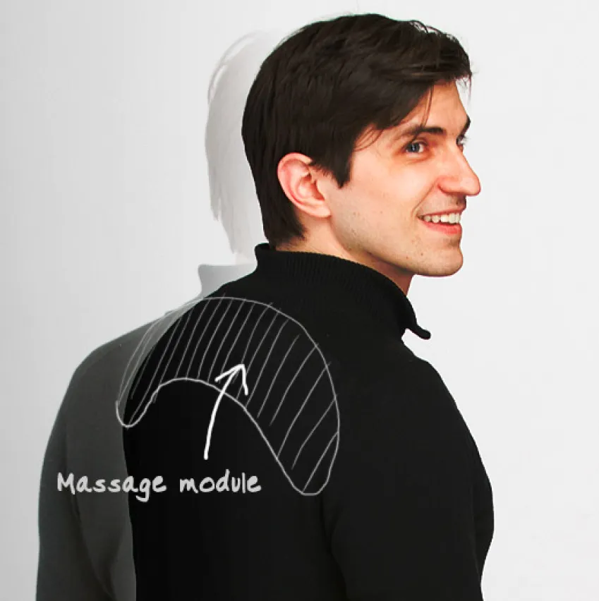 Young man with an overlay noting a "massage zone" on his back