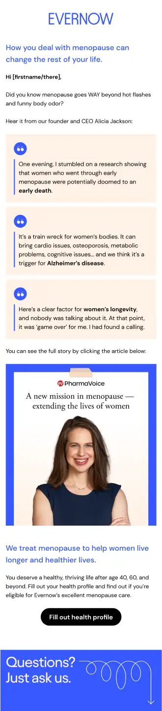Email S2E08: How you deal with menopause can change the rest of your life.