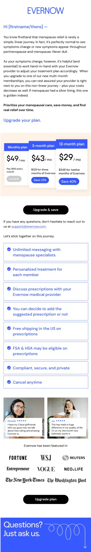 Email S6E02: Prioritize your menopausal care, save money, and find real relief over time. Upgrade your plan.