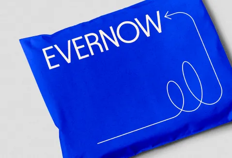 Product mockup image: Evernow-branded blue mailer envelope